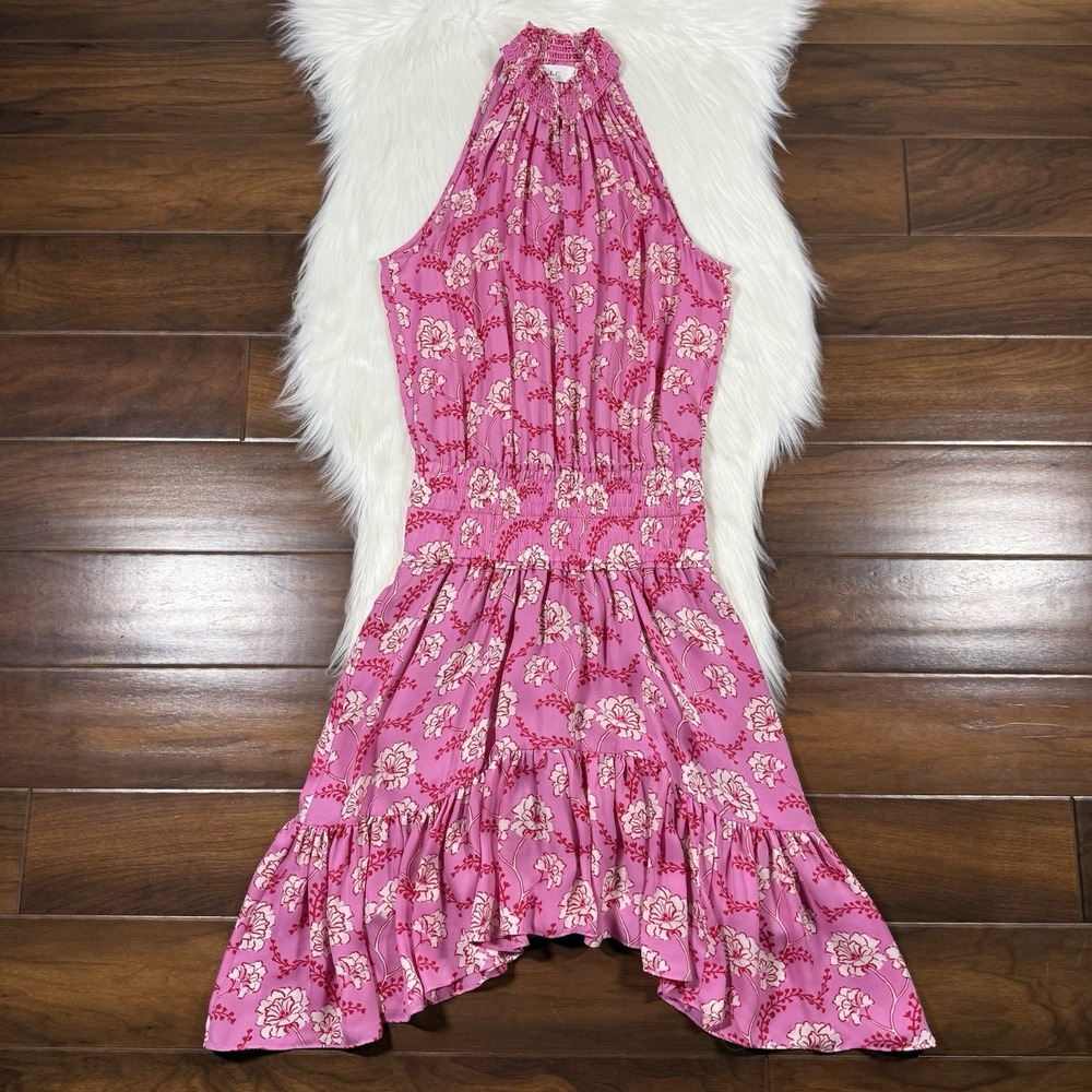 A.L.C. Women's Size 6 Pink Floral Silk Sleeveless Smocked Waist Cody Dress